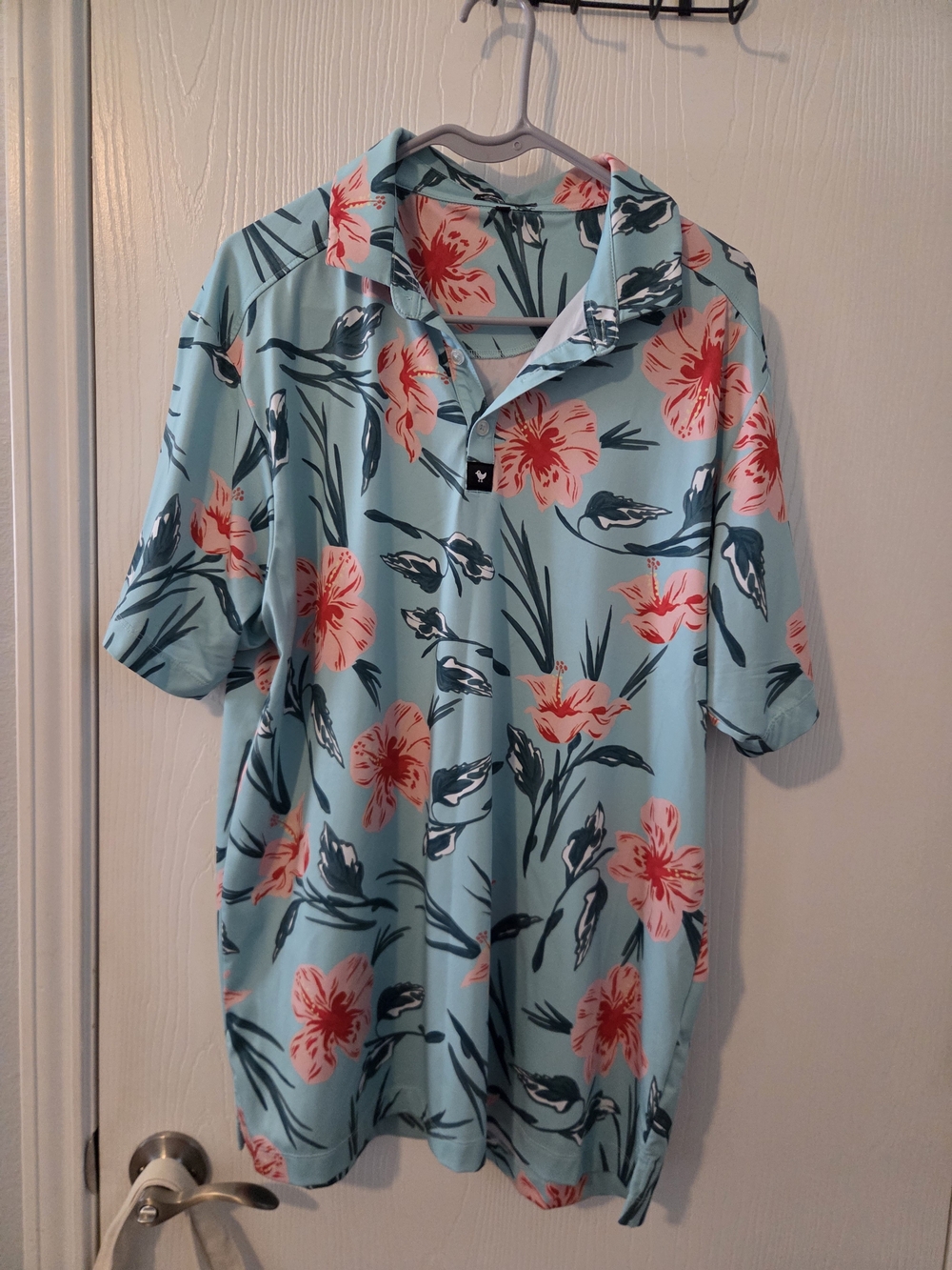 Bad Birdie Light Blue Polo with Coral Floral Print